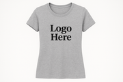 woman's heather gray t-shirt that says Logo Here