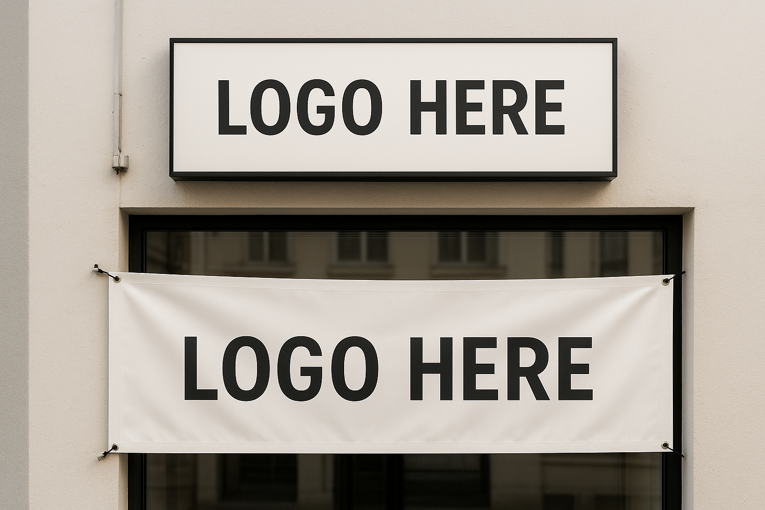 create an image of a sign and a banner that says logo here