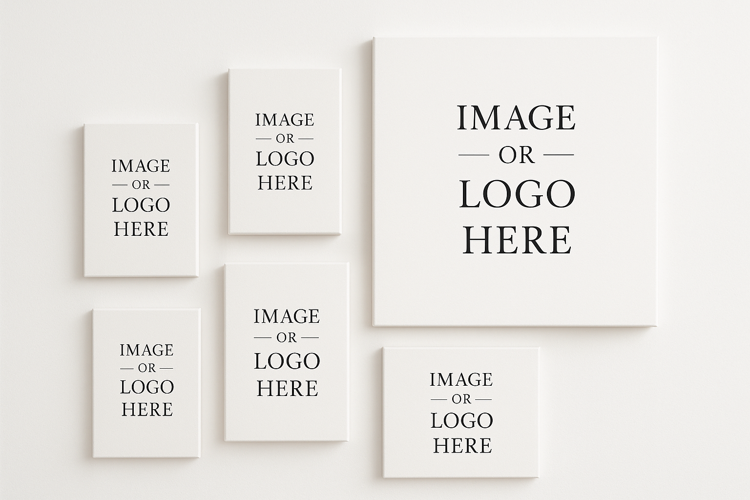 create an image of multiple sized canvas prints that say image or logo here
