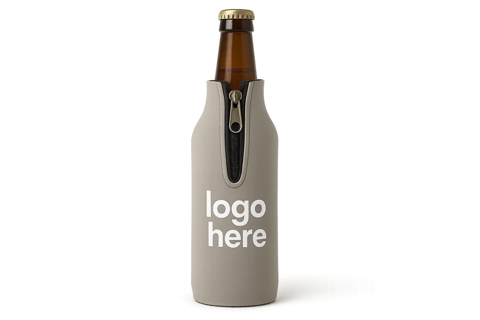 tall bottle koozie with zipper that says logo here