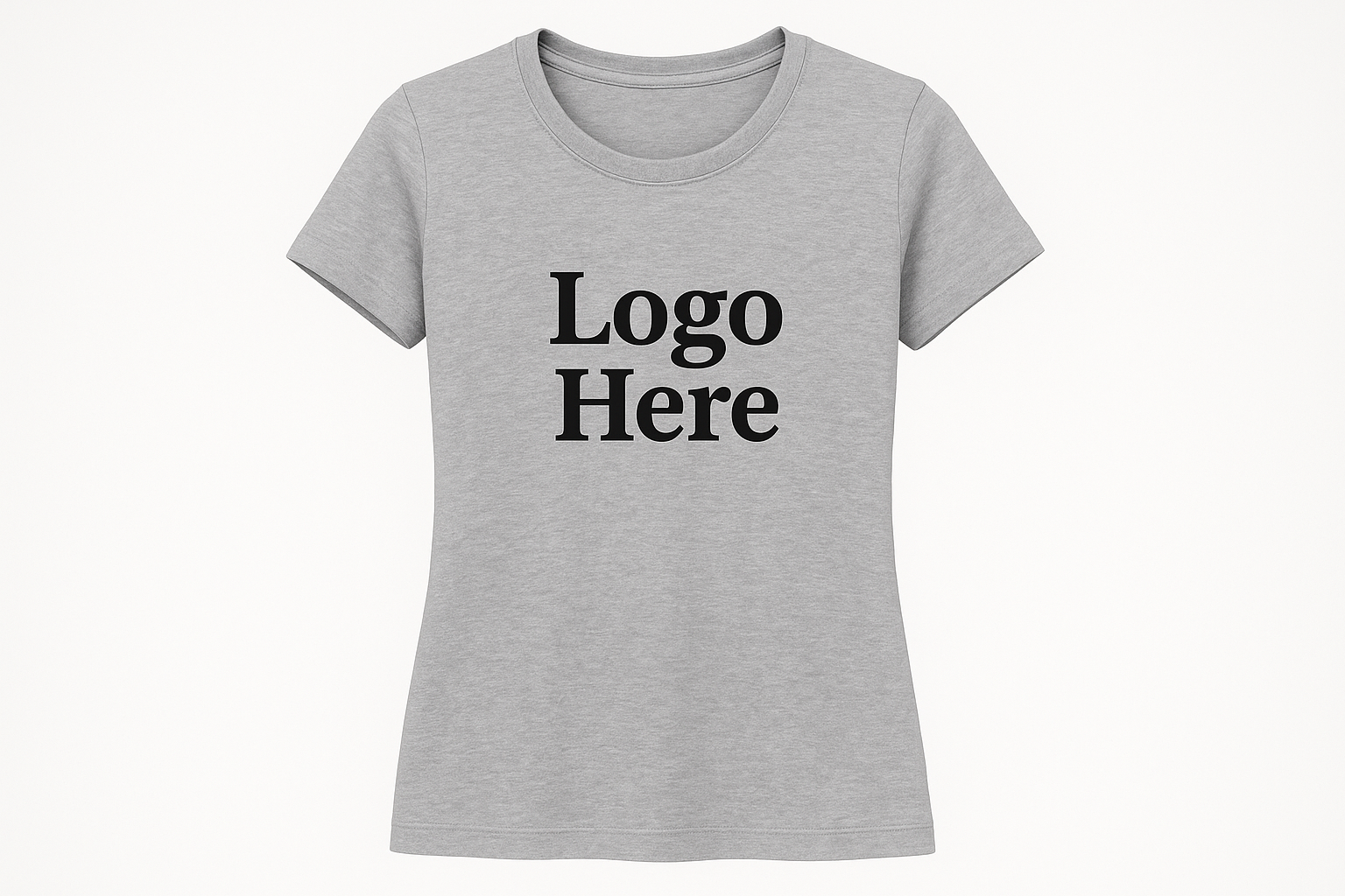 woman's heather gray t-shirt that says Logo Here